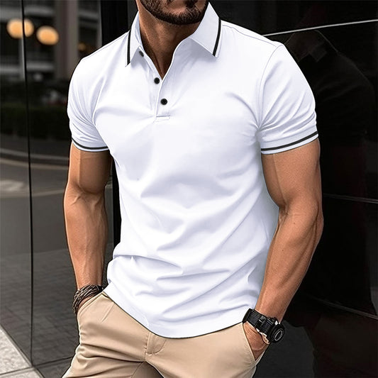 Ins Summer T-Shirt Men's Button Ribbed Collar Sport Polo Shirt