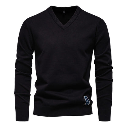 2025 Fall/Winter Men’s Cotton V-Neck Sweater | Trendy Solid Color Knit Pullover