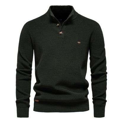 New Men's Long-Sleeve Half-Zip Stand Collar Solid Color Versatile Casual Sweater