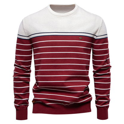 2025 Fall & Winter Men’s Striped Colorblock Knit Sweater - Fashionable Crew Neck Long Sleeve Pullover