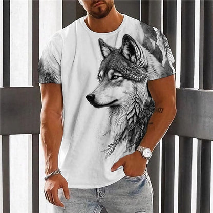 Men's Henley Neck Digital Print Short-Sleeve Polo Shirt