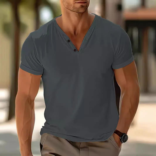 Men's Solid V-Neck Breathable Sporty Lightweight Regular Short-Sleeve Tee