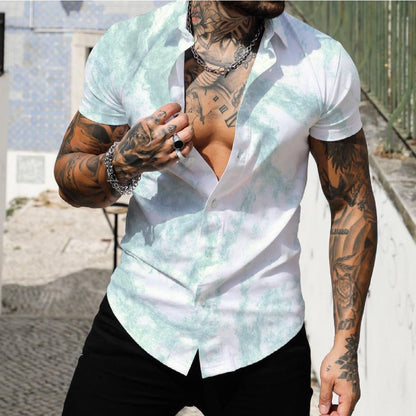Beach Surf Men's Shirt 3D Digital Geometric Hawaiian Print Muscle Short Sleeve