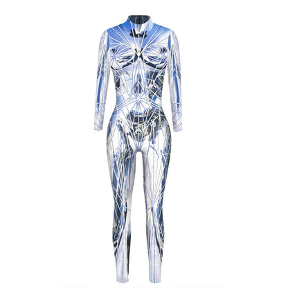 Skeleton-Themed 3D Digital Print Adult/Child Long-Sleeve Jumpsuit