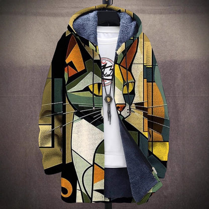 New Cat-Themed Fleece-Lined Zip-Up Hooded Jacket