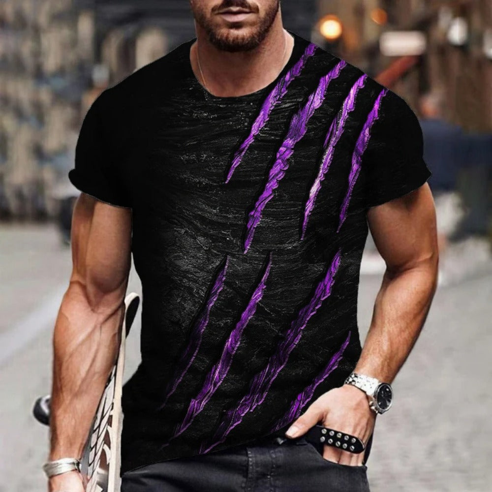 European Style Claw Mark 3D Print Loose Fit Round-Neck Men's Tee