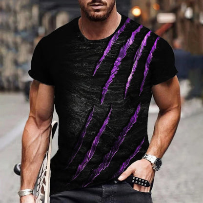 European Style Claw Mark 3D Print Loose Fit Round-Neck Men's Tee