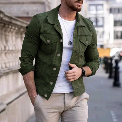Men's Stylish Slim-Fit Casual Jacket Multi-Pocket Button-Up Workwear Coat