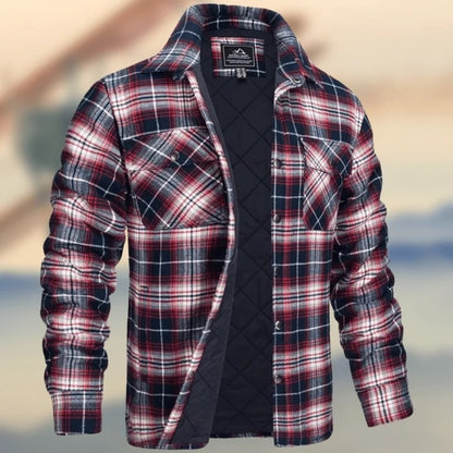 Men's Plaid Quilted Jacket - Winter Warm Long Sleeve Padded Coat Loose Fit Casual Outerwear