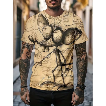 3D Animal Print Men's Street Hip-Hop Loose Round-Neck Summer Tee