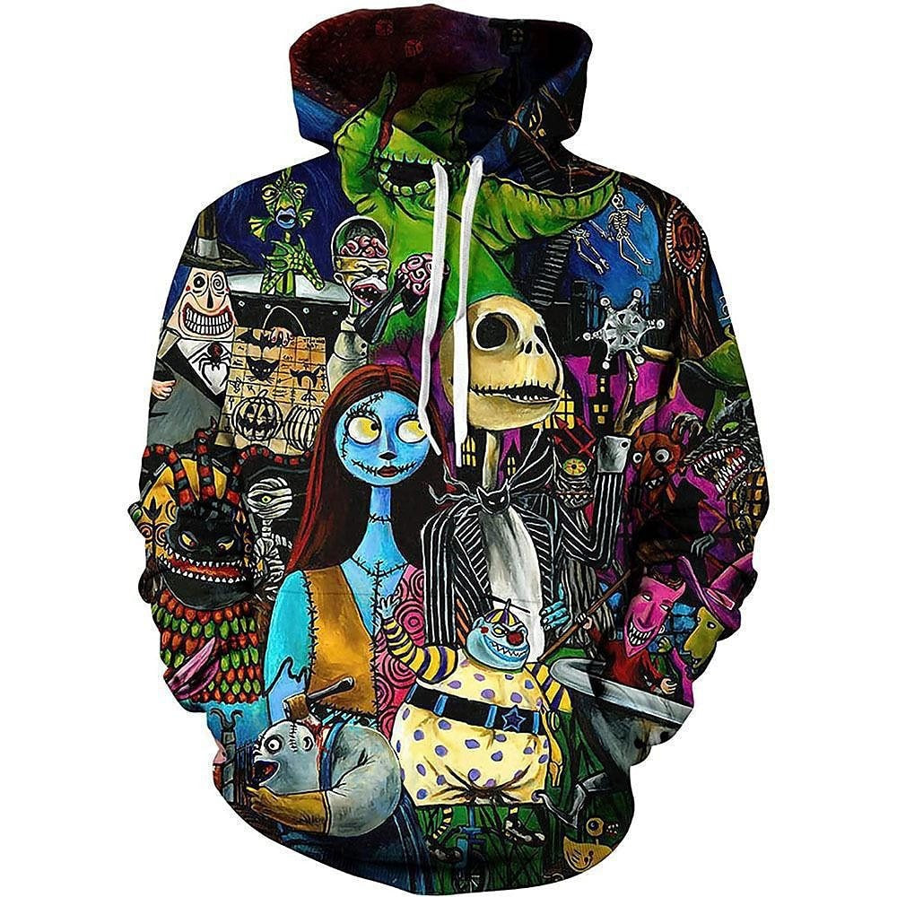 Retro Casual 3D Print Loose Drawstring Hoodie Men's Classic Pullover