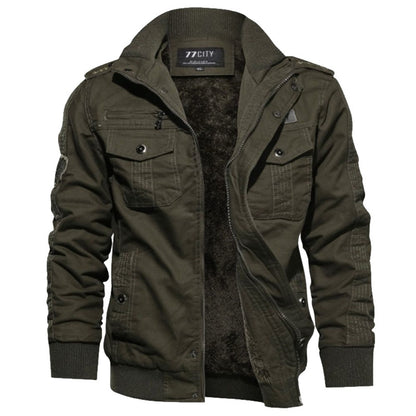 New Men's Military-Style Fleece-Lined Workwear Jacket Oversized Trendy Coat
