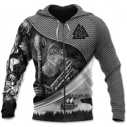 New Viking Norse Myth 3D Print Zip-Up Hoodie Men's Loose Fit Jacket