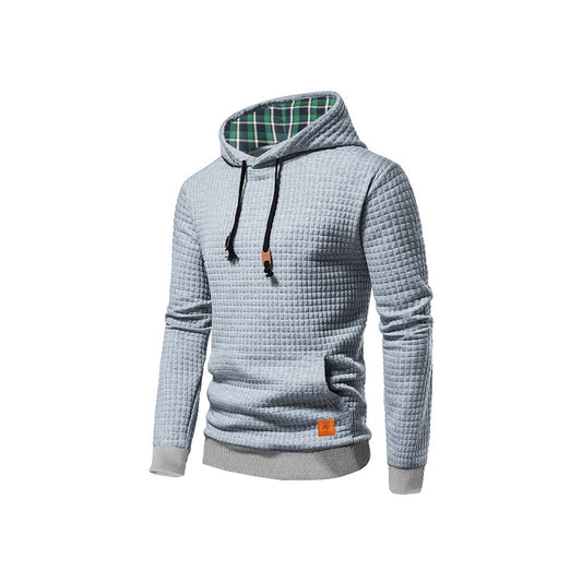 New Euro-Size Men's Plaid Hooded Pullover Hoodie