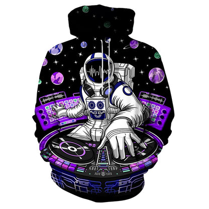 Retro Casual 3D Print Loose Drawstring Hoodie Men's Classic Pullover