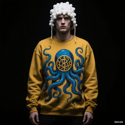 Men's Halloween Round Neck Sweatshirt – Scary Print, Trendy Fall/Winter Streetwear