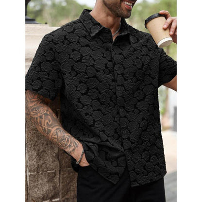 Men's Rose Print Short Sleeve Shirt Loose Casual Soft Comfy