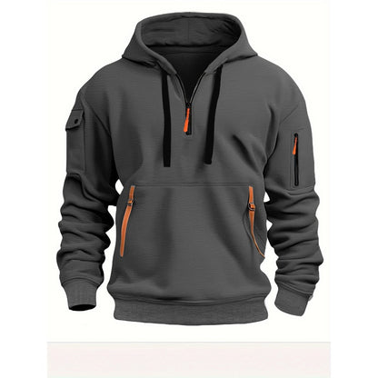 Men's Casual Sporty Hoodie with Arm Pocket Zipper Pullover