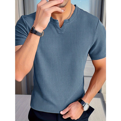 Waffle Knit Men's Summer Breathable Short-Sleeve Knit Shirt