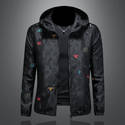 New Men's Color-Block Hooded Embroidered Jacket
