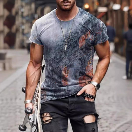 Streetwear Abstract Art Print Men's Casual Short-Sleeve T-Shirt