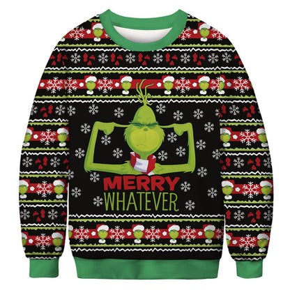 Christmas Grinch Round Neck Sweatshirt 3D Digital Print Unisex Long Sleeve Top