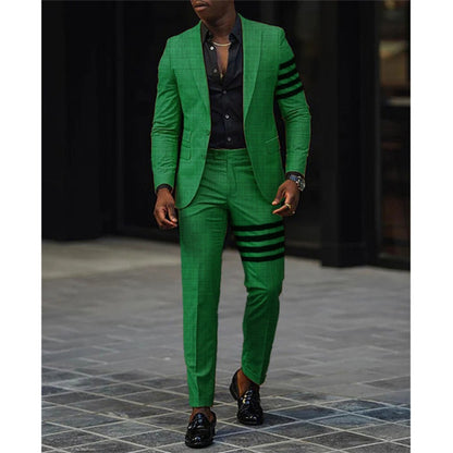 SpringAutumn Printed TwoPiece Men's Casual Slim Fit Suit Set