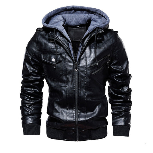 Men's PU Leather Hooded Biker Jacket