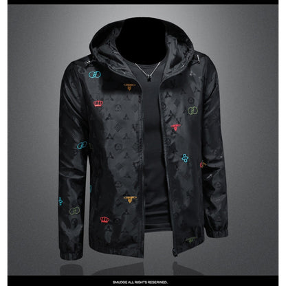 New Men's Color-Block Hooded Embroidered Jacket