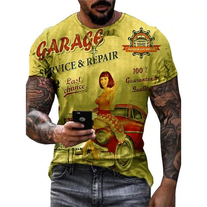 Summer Stunt Bicycle Graphic Print Men's Stretch Mesh Loose Tee