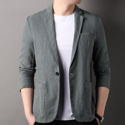 New Spring SingleBreasted Suit Jacket  Men's Casual Solid Color Blazer for Business & Leisure