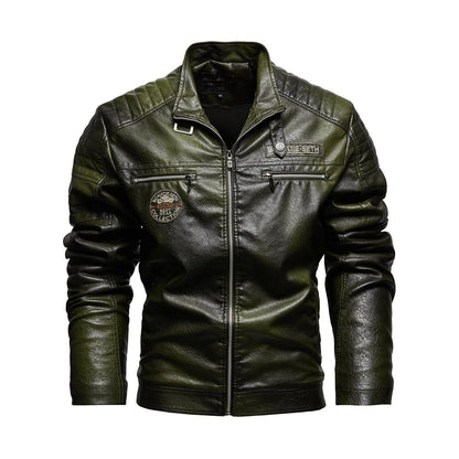 New Men's PU Leather Biker Jacket Fleece-Lined Coat