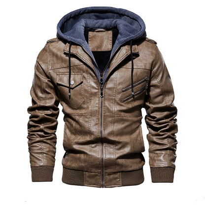 Men's PU Leather Hooded Biker Jacket