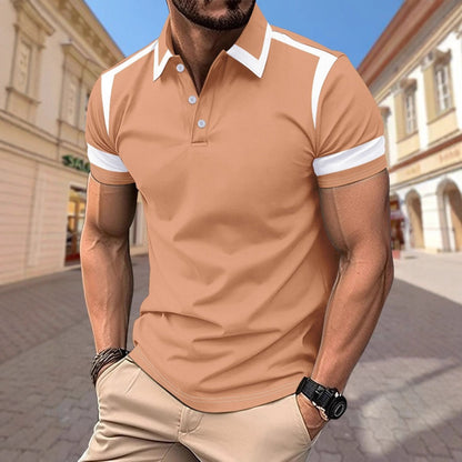 Summer Men's Casual Turn-Down Collar Short Sleeve Polo Shirt Color-Block Outdoor Sport Polo Shirt