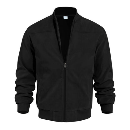Men's Stand Collar Suede Leather Zip-Up Retro Jacket