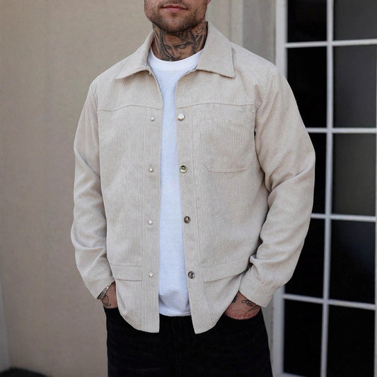 Men's Stylish Corduroy Lapel Short Workwear Jacket