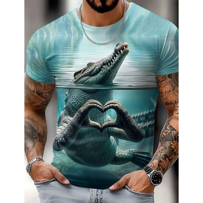 Summer Men's 3D Digital Printed Animal Pattern Trendy Short-Sleeve Tee