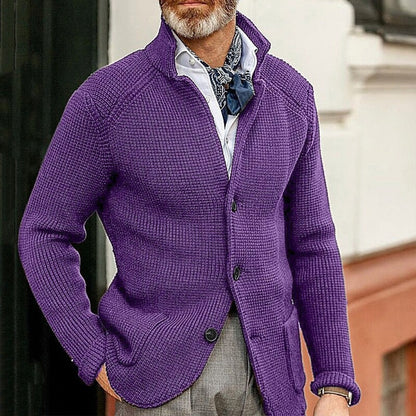 New Men's Solid Color Knit Long-Sleeve Casual Jacket