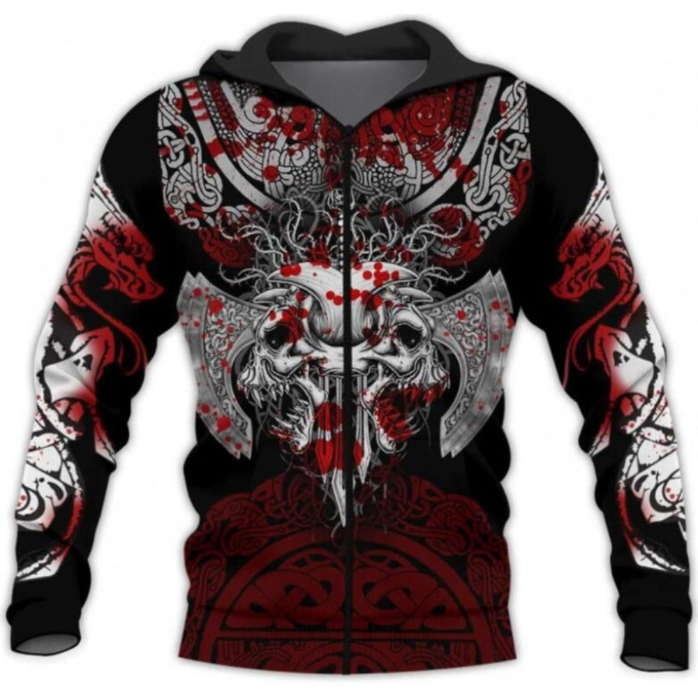New Viking Norse Myth 3D Print Zip-Up Hoodie Men's Loose Fit Jacket