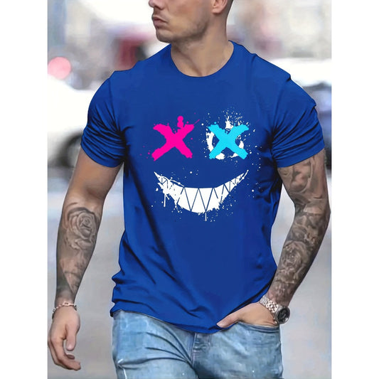 Men's Cotton Casual Digital Print Button-Up Polo Henley Neck Tee