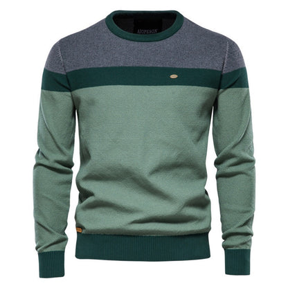 2025 Fall & Winter Men’s Striped Colorblock Knit Sweater - Trendy Crew Neck Long Sleeve Pullover