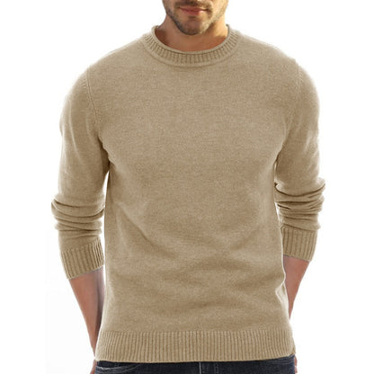 New Season Men’s Solid Color Round Neck Casual Base Layer Sweater