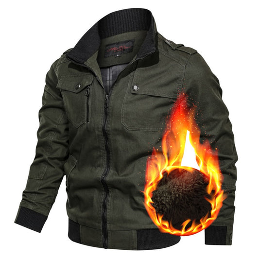 Men's Thick Fleece-Lined Denim Workwear Baseball Jacket