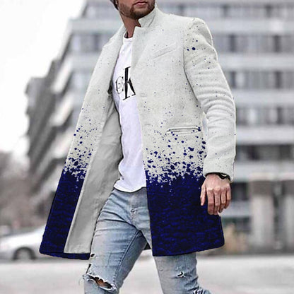 New Men's Stand Collar Wool Blend Long Coat