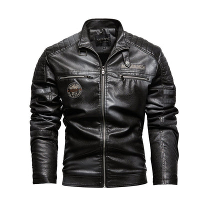 New Men's PU Leather Biker Jacket Fleece-Lined Coat