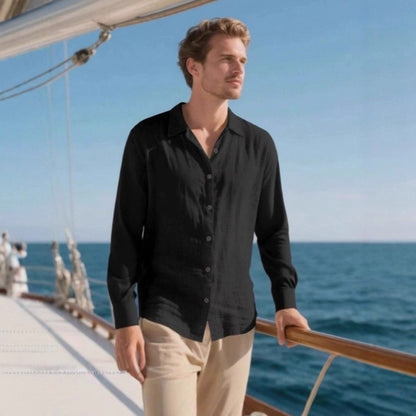 Men's Linen Cuban Collar Long Sleeve Shirt Men's Autumn New Linen Jacket