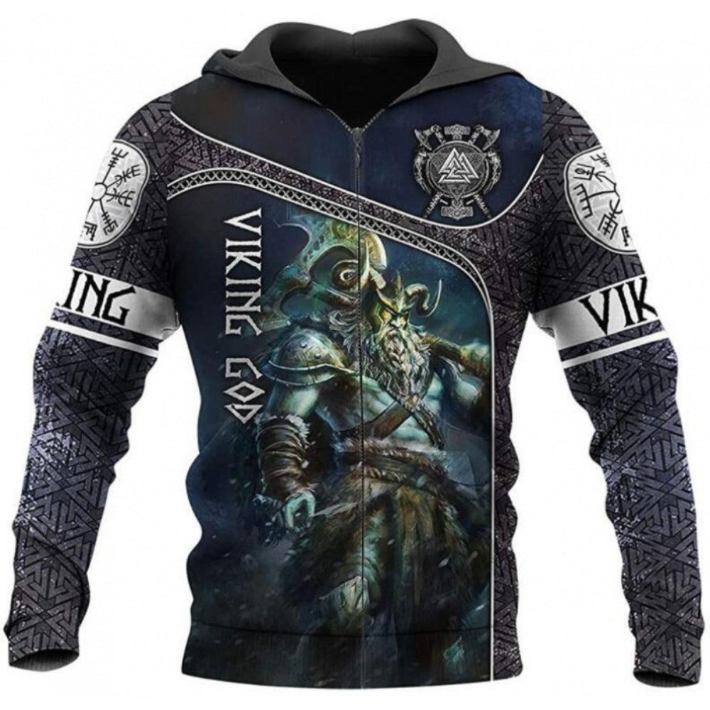 New Viking Norse Myth 3D Print Zip-Up Hoodie Men's Loose Fit Jacket
