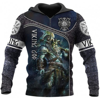 New Viking Norse Myth 3D Print Zip-Up Hoodie Men's Loose Fit Jacket