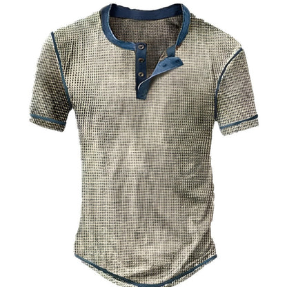 Semi-Button Digital Print Slim Fit Henley Neck Men's Top
