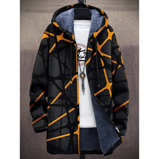 Trendy Digital Print Fleece-Lined Men's Coat